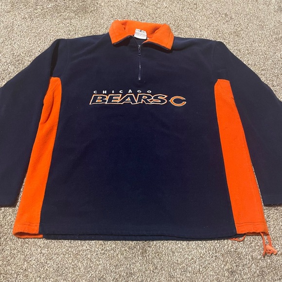 Chicago Bears Pullover Fleece Quarter Zip NFL Football Orange Navy Men's - Picture 1 of 4
